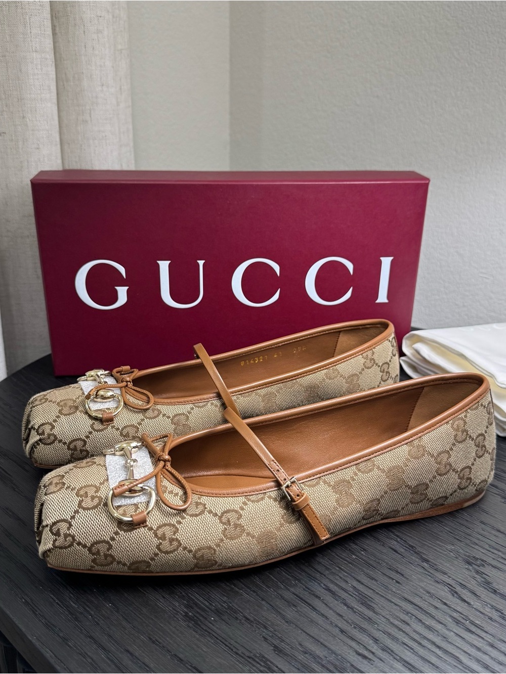 Gucci Horsebit GG Canvas Ballerina Flats Brown 41